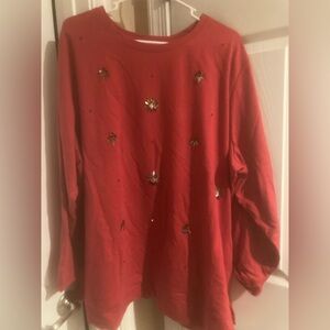 Womens QVC Quacker Factory sequined long sleeve red top/blouse Size 3X Good cond